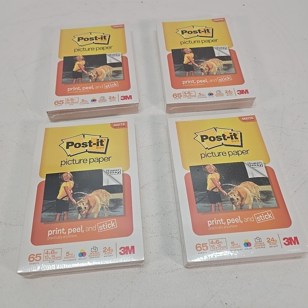 4 Post-It Digital Sticky Picture Paper 4"x6" for Inkjet Printer 65 Sheets/pack